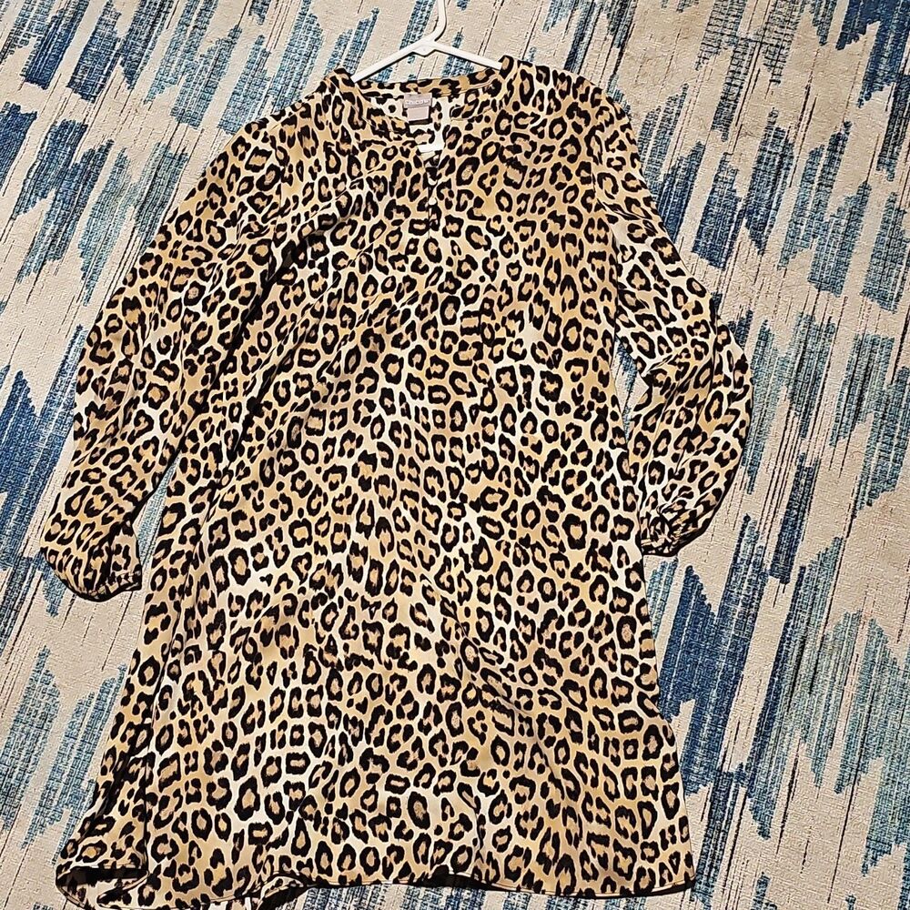 Chico's Leopard Print Shift Dress Knee Length Long Sleeve  Size 00